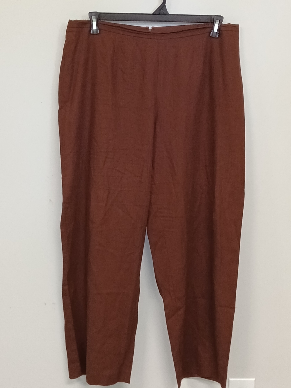 Women's Linen Rayon Chocolate Brown Straight Leg Lagenlook Trouser Pants 16